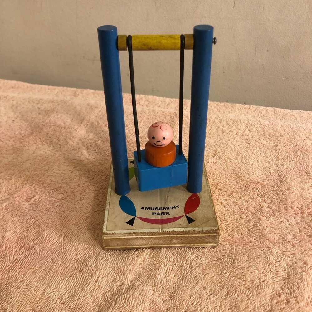 Vintage Fisher Price Little People Amusement Park Swing With Boy